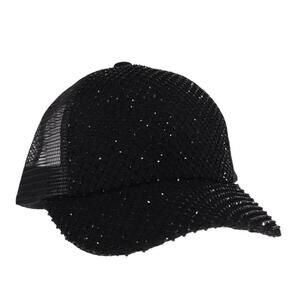 #1800 C.C. NWT Black Rhinestone Adorned Mesh Back Baseball Cap